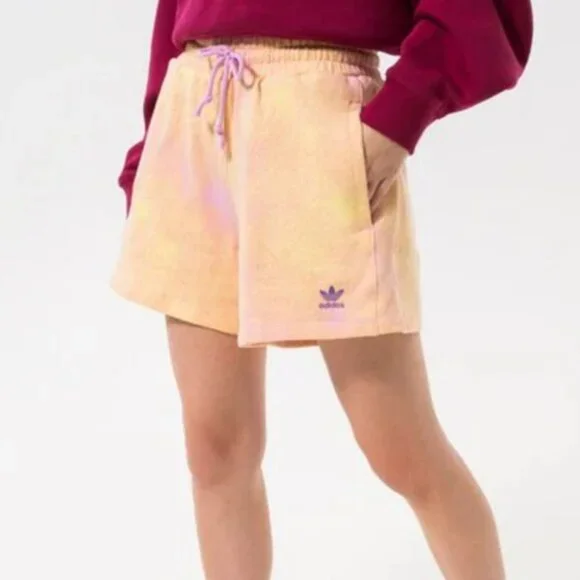 Adidas Originals Tie Dye Fleece Shorts Women’s Large Pink Yellow Trefoil HL6609 - Picture 9 of 9